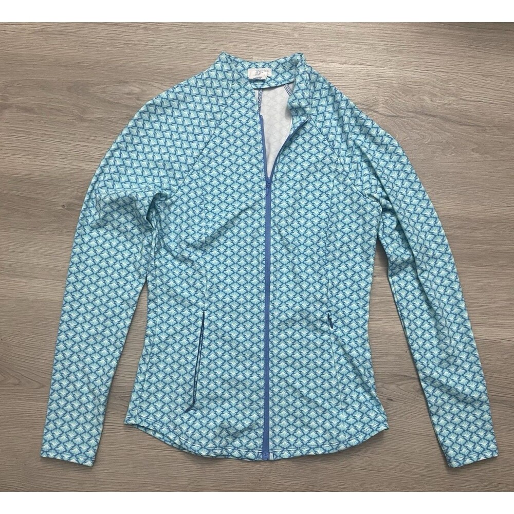 Sigrid Olsen Jacket Golf Tennis Blue Zip Shirt Top Size XS Pockets geometric